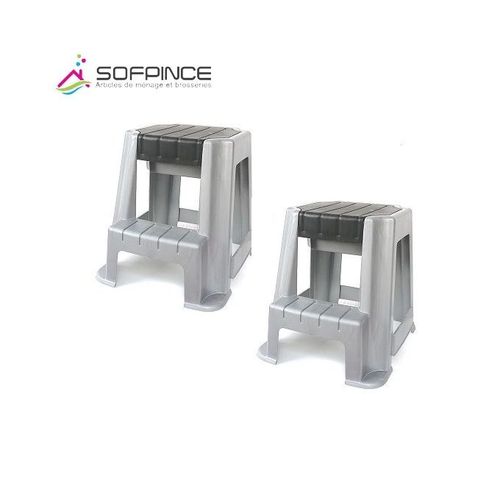 Lot de 2 - Tabouret Marche pied - Noir & Gris