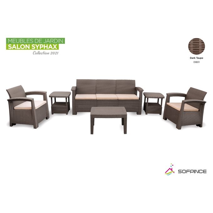 Syphax 5Places Dark Taupe Effet Rotin - Salon de jardin